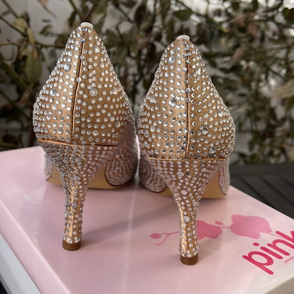 Pink Paradox London - Celebrate - Champagne Satin & Rhinestone Peep Toe Heels 8 - Picture 9 of 17